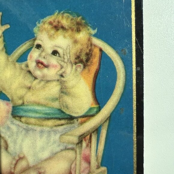 Wood Plaque Wall Decor, Charlotte Becker, Baby In Chair, 3.25"x2.75" Vintage - Picture 7 of 12